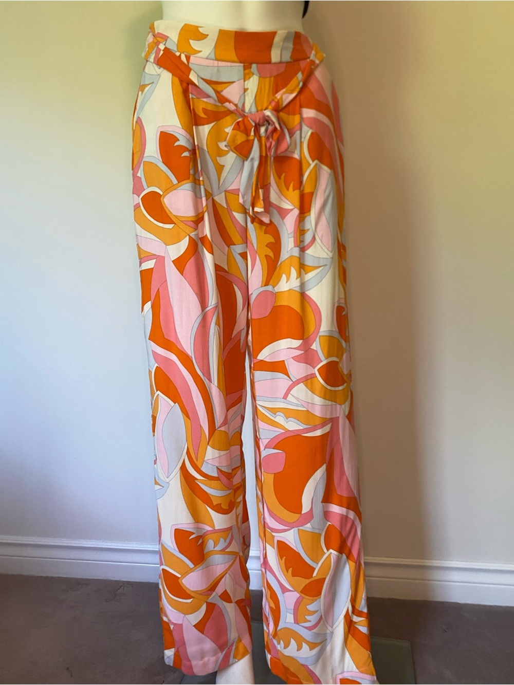Jules & Leopold Orange, Pink & White Wide-Leg Tie-Waist Pants
